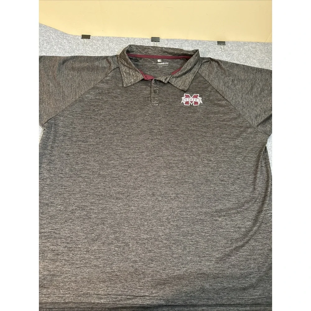 Mississippi State Bulldogs Polo Shirt Grey Mens Sz 2X Bulldog Logo